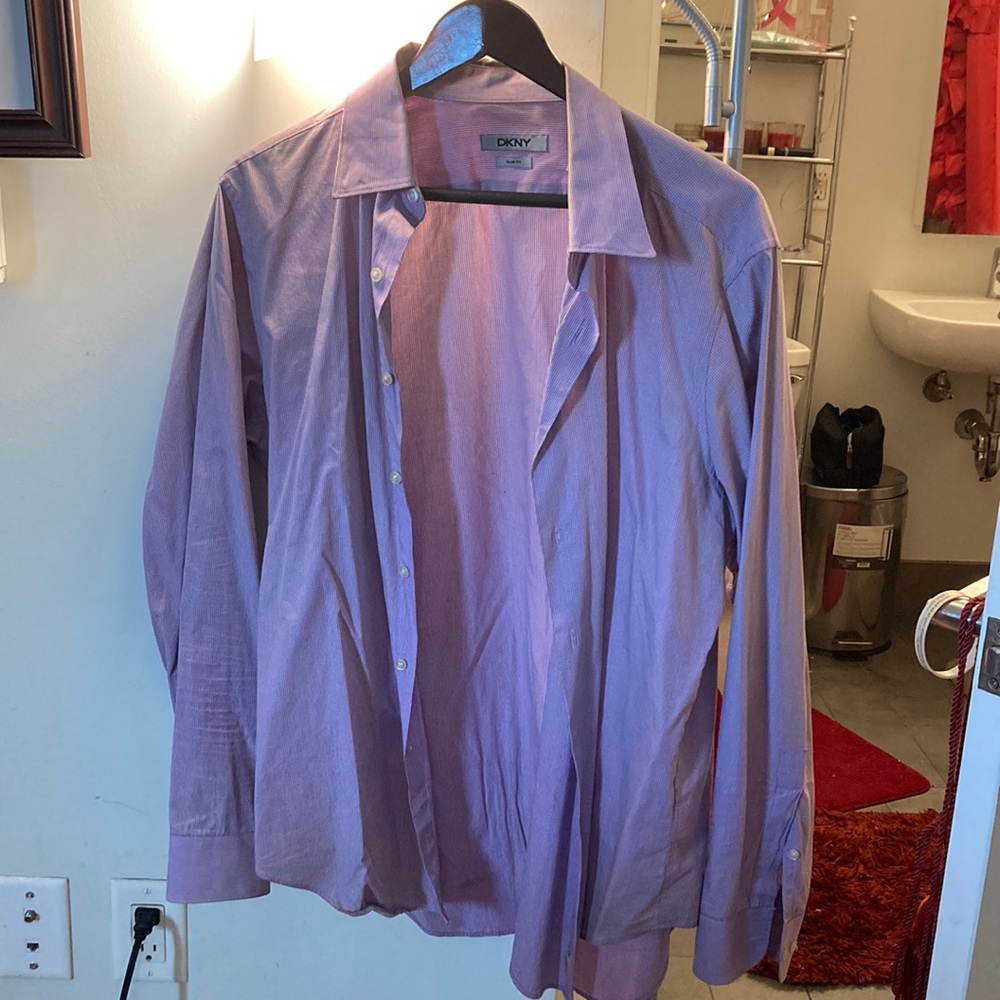 Purple and white DKNY dress shirt.